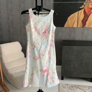 Steilmann Floral Linen Dress Cream with Pink and Blue Accents M